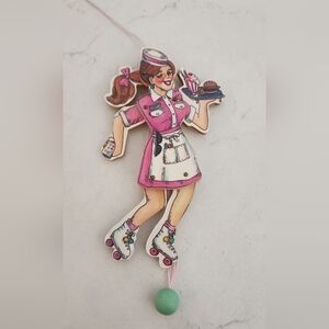 Vintage Ornament 50s Diner Waitress Midwest Importers Pull String Wooden